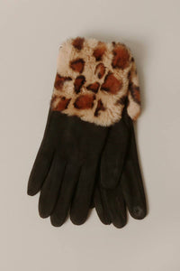 Gloves, Suede Black w Faux fur Cuff Smart Touch