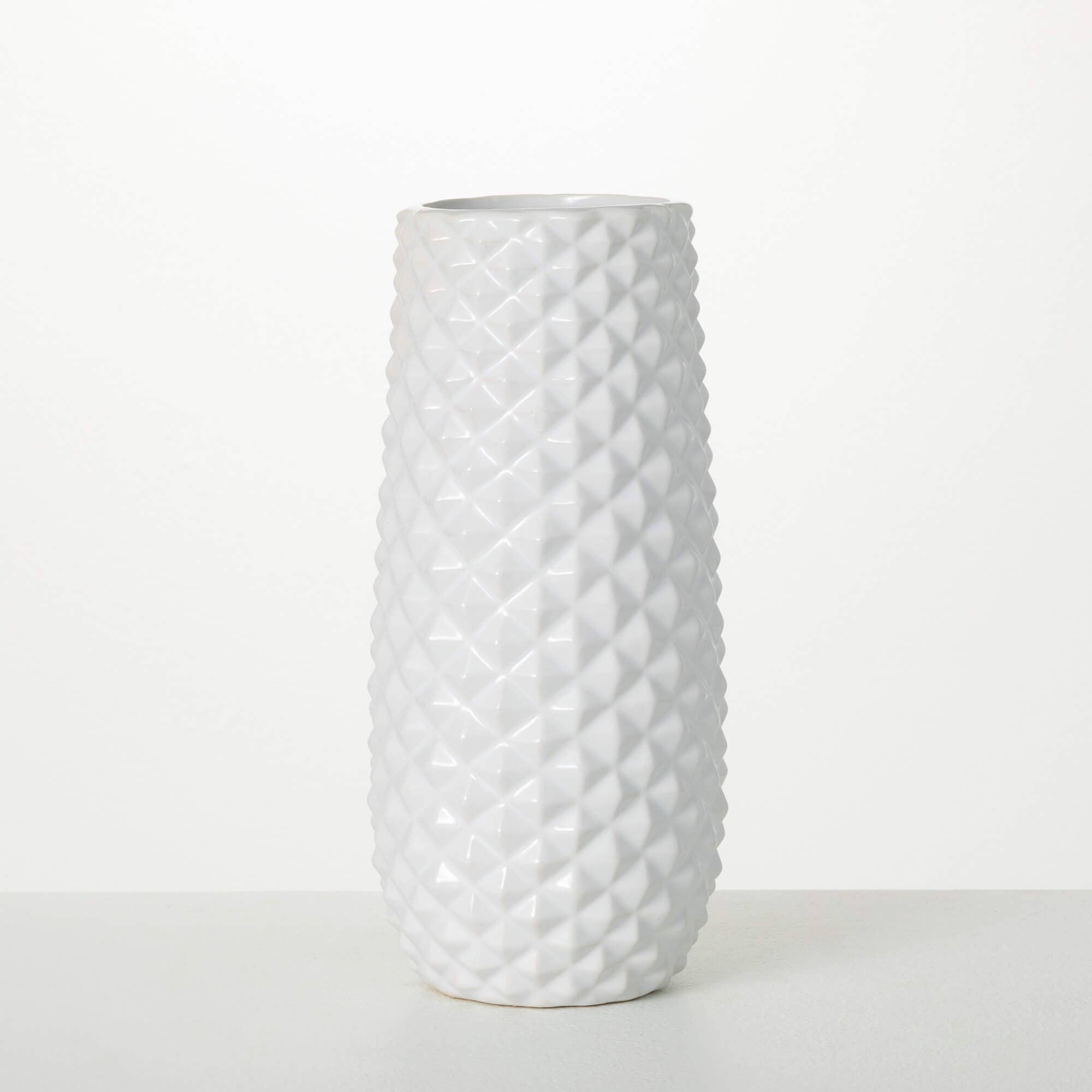 Vase, Faceted White Diamond Pattern 12"