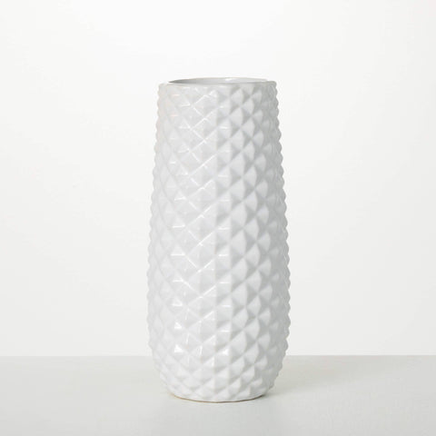 Vase, Faceted White Diamond Pattern 12"
