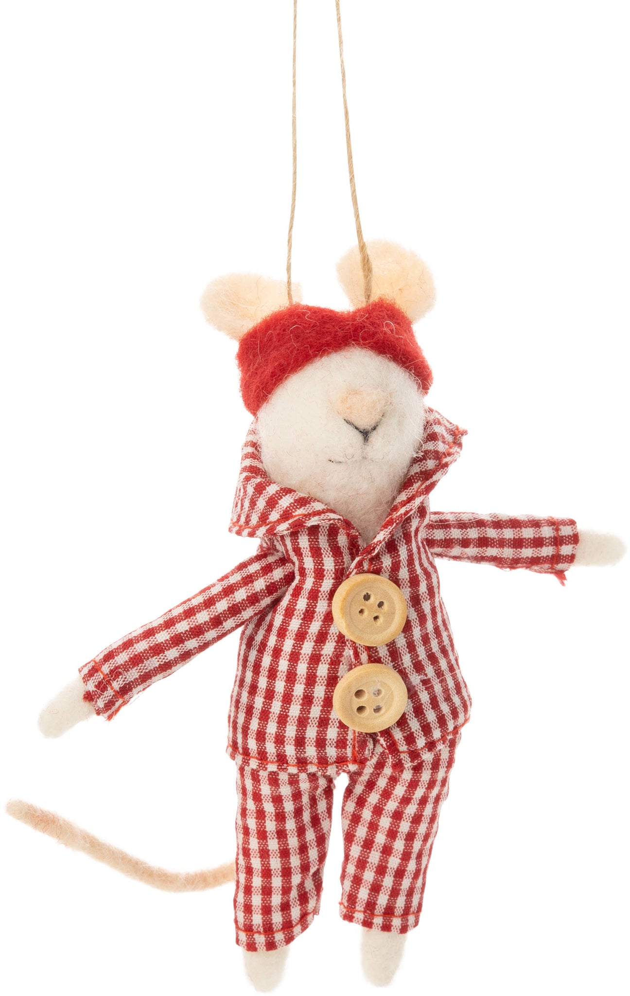 Ornament, Felt Mouse w/ Jammies and Sleep Mask