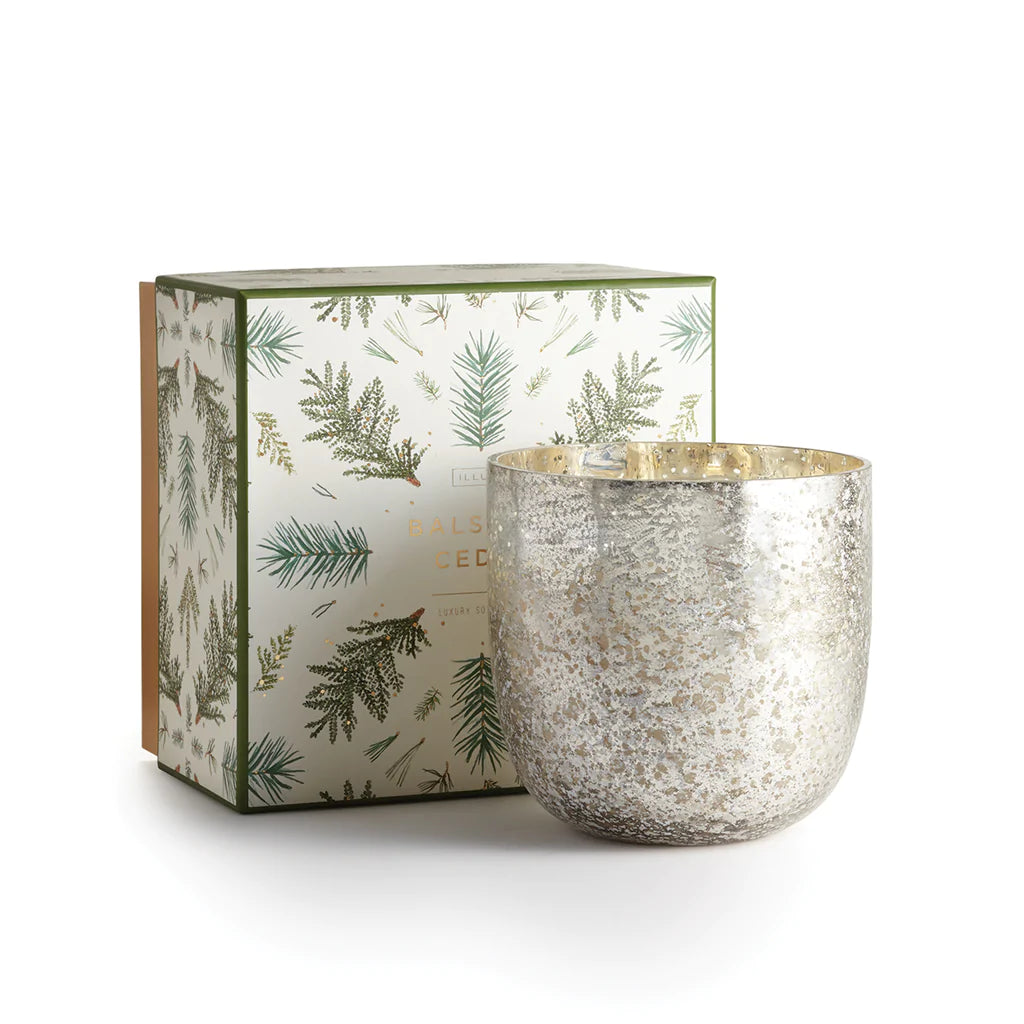 Balsam and Cedar Sanded Mercury Glass Luxe Candle