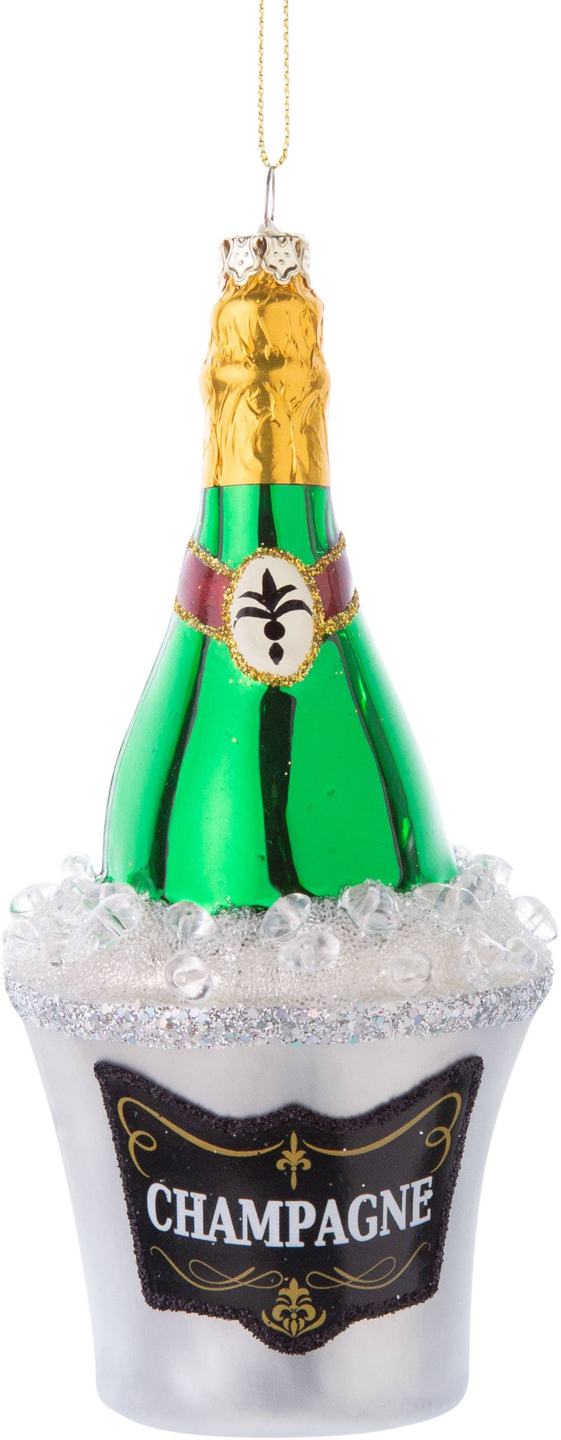 Ornament, Blown Glass Champagne Bottle In Ice Bucket