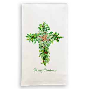Tea Towel, Christmas Cross with Red Berries
