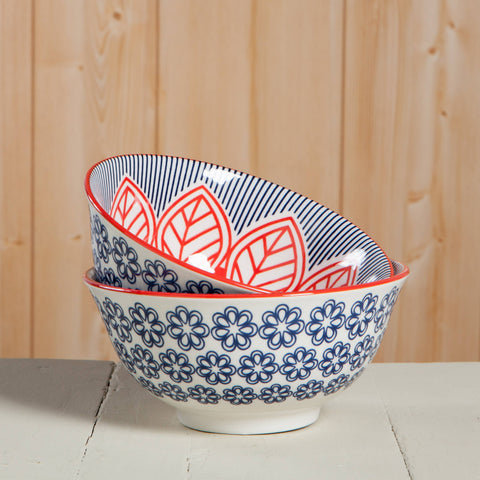 Bowl, Red Floral Stamped 6"