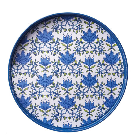 Tray, 15 in Blue Flowers, Round