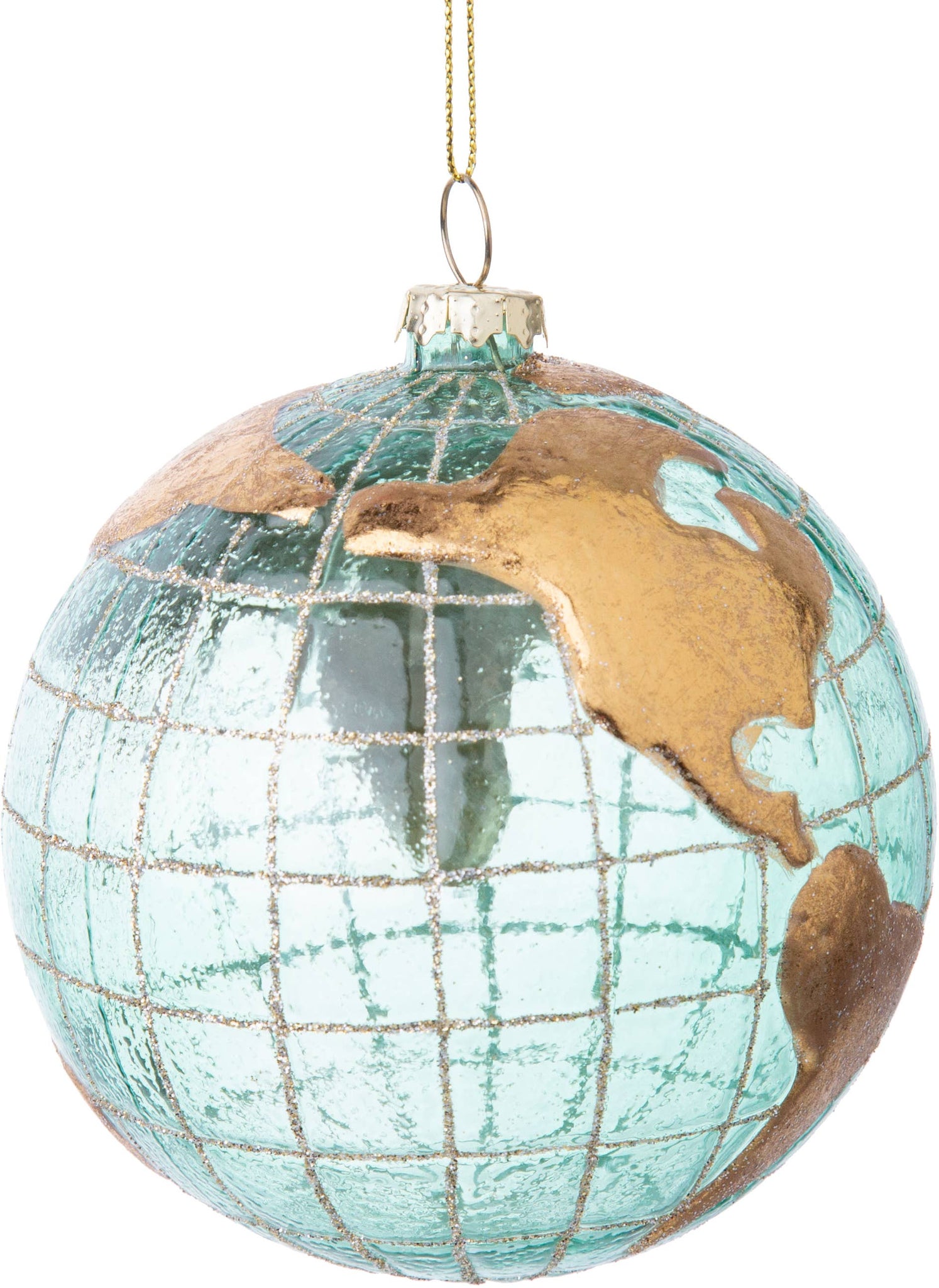 Ornament, Glass Globe ,translucent Green/Gold