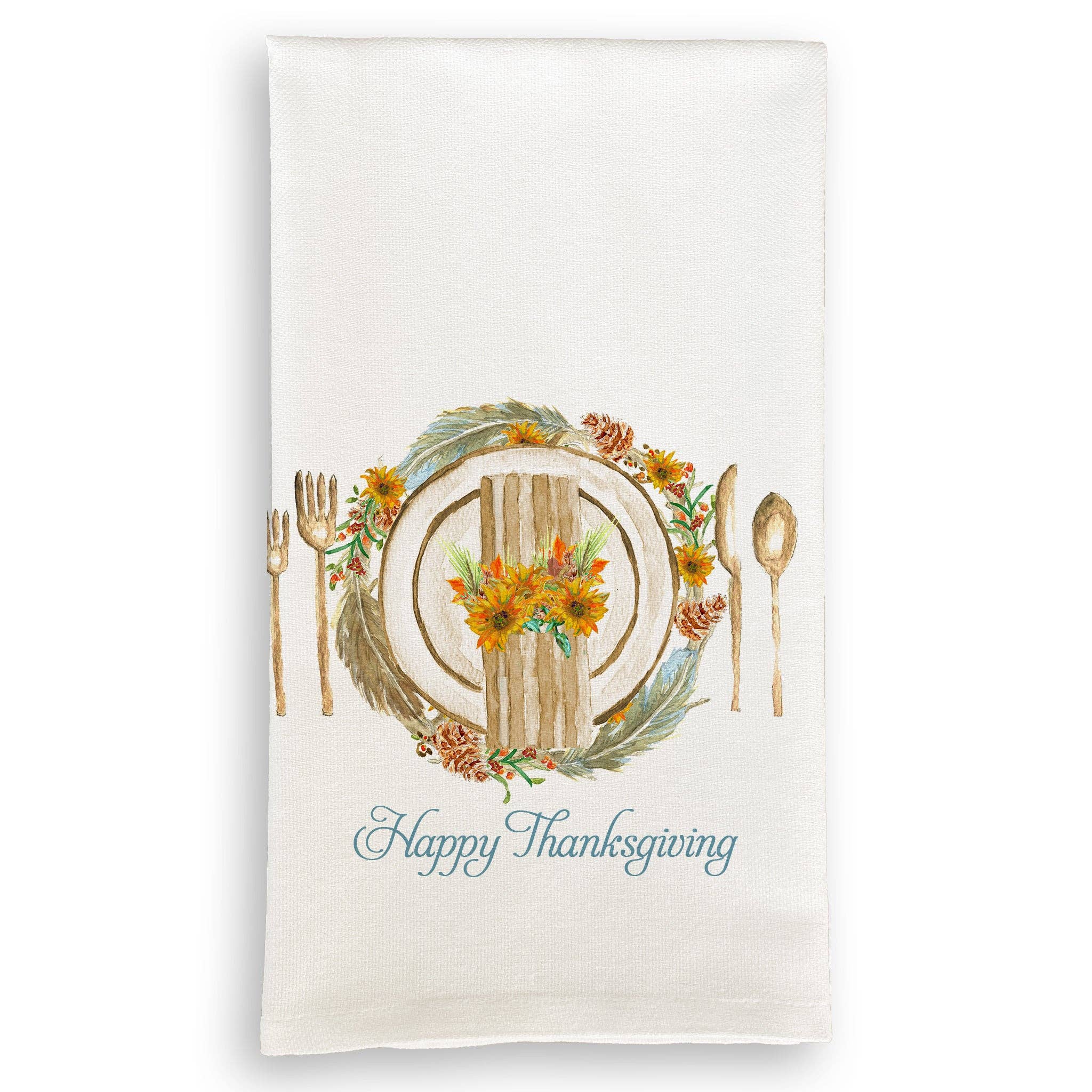 Tea Towel, Fall Placesetting with Happy Thanksgiving