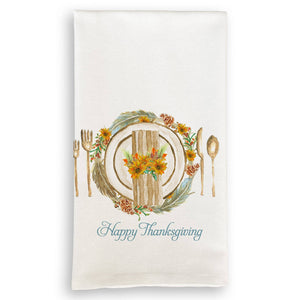 Tea Towel, Fall Placesetting with Happy Thanksgiving
