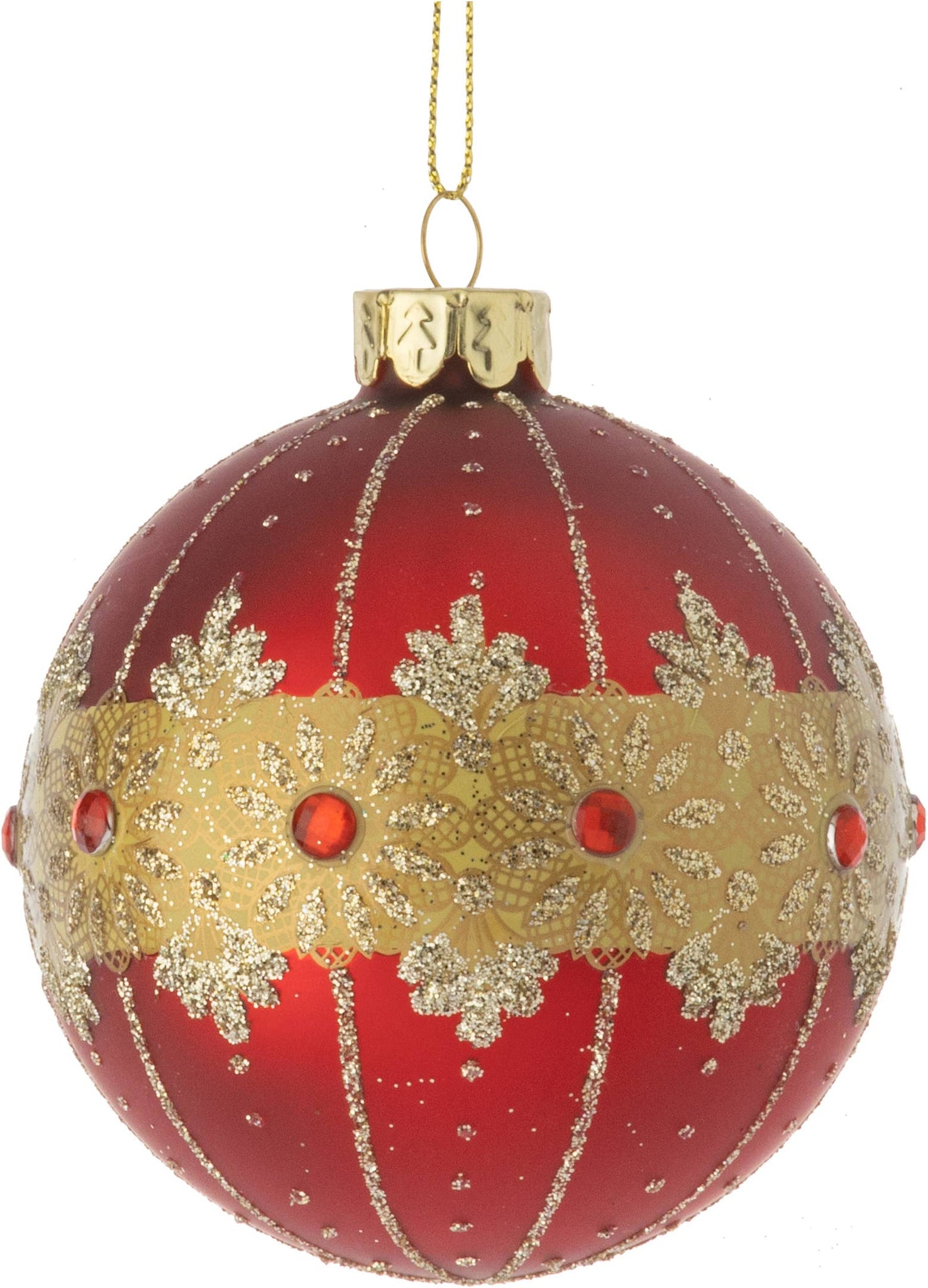Ornament, Glass Red Ball w/ Glitter