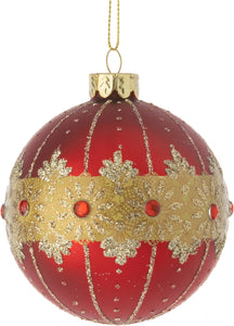 Ornament, Glass Red Ball w/ Glitter