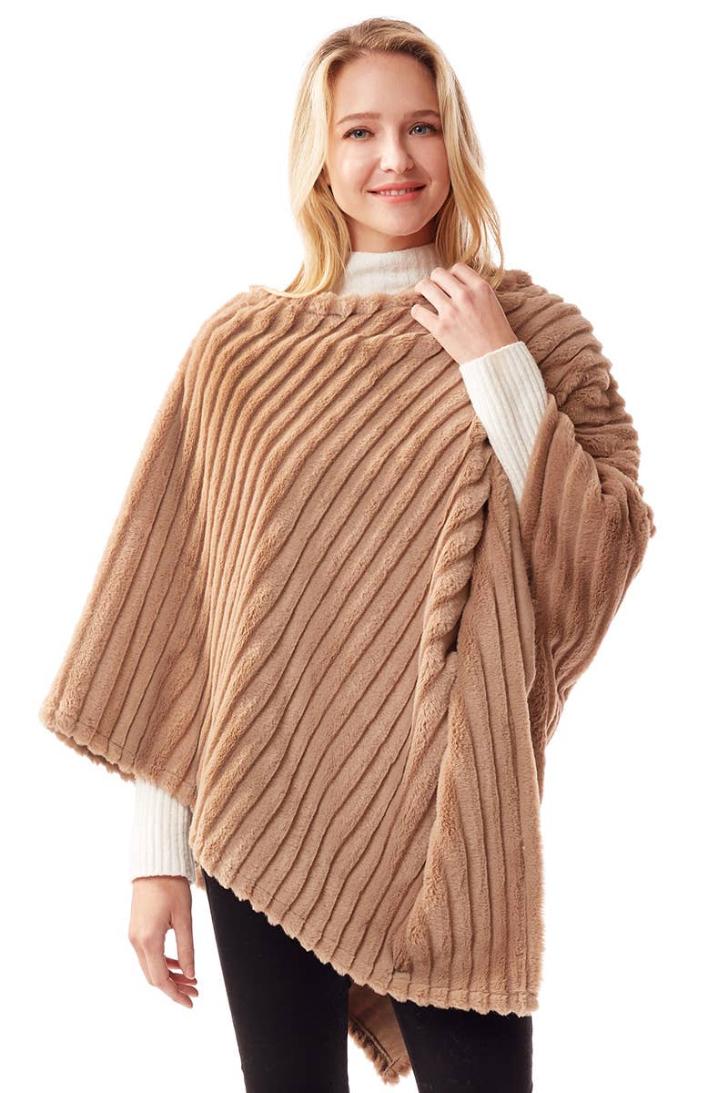 Poncho, Faux Fur, Taupe
