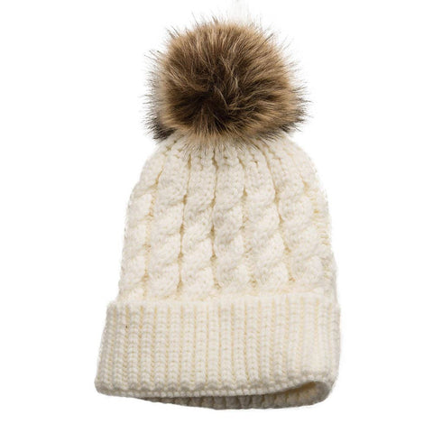 Beanie Hat w/ Pom Pom, Cream