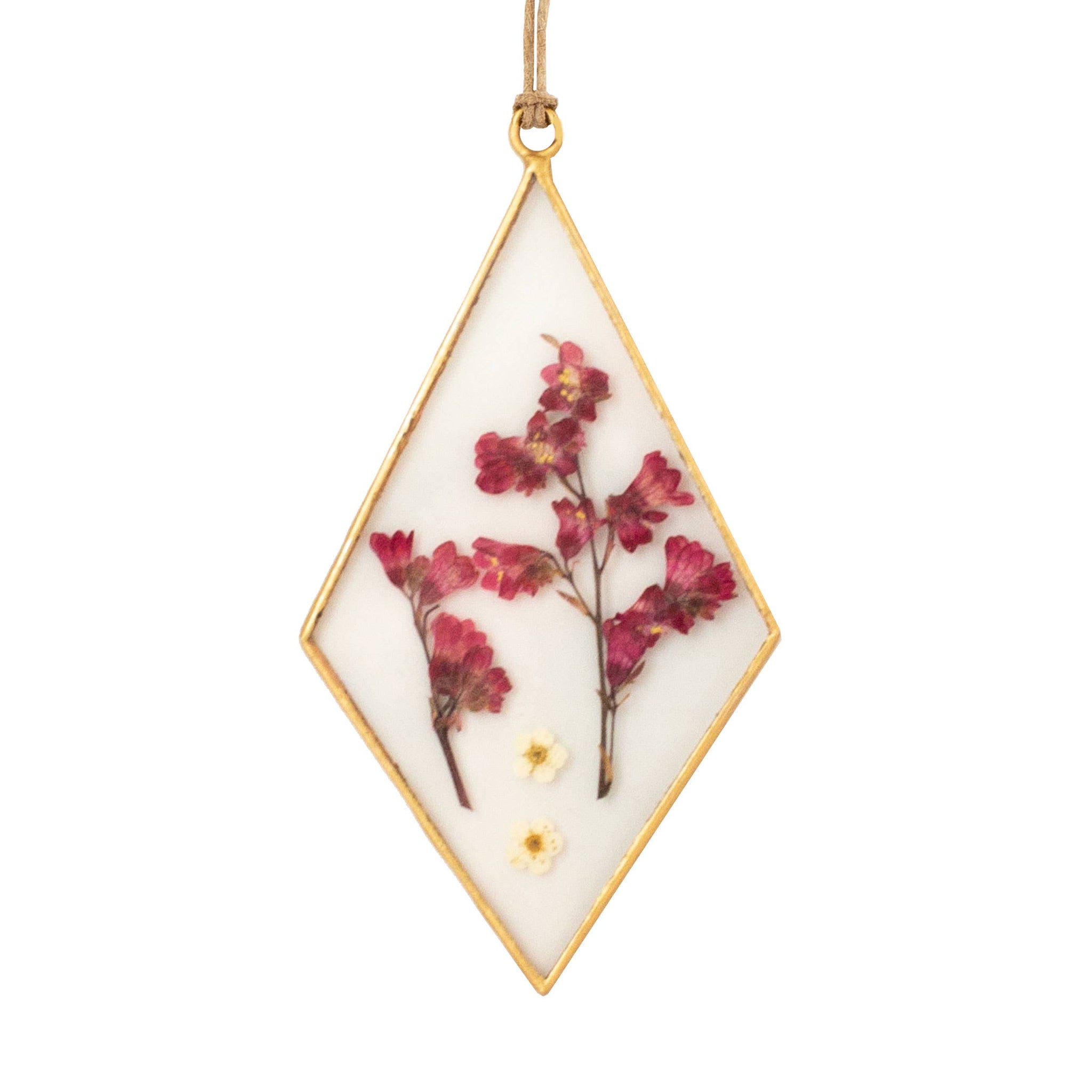 Ornament, Coral Bell Diamond Pressed Floral Pendant