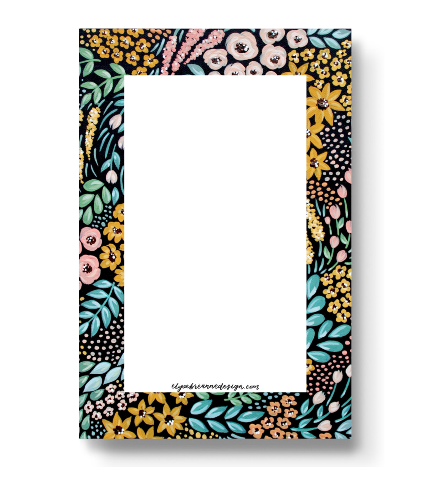 Black Floral Notepad, 4x6 in.