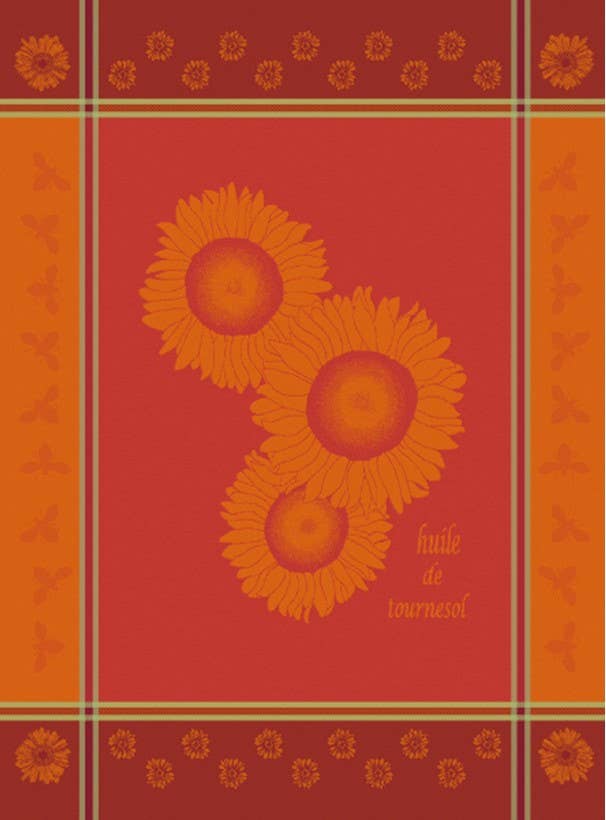 Tea Towel, Provence Sunflowers - Burgundy Orange