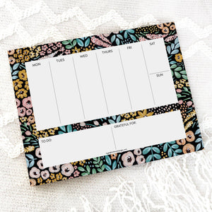 Black Floral Weekly Planner Notepad, 8.5x11 in.