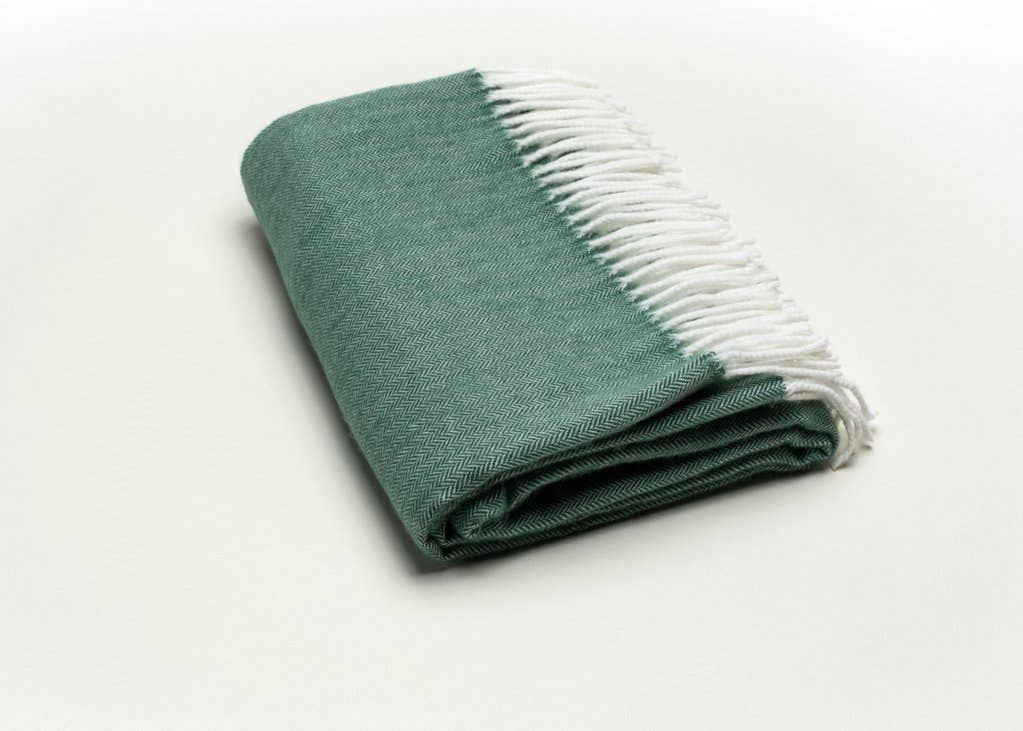 Throw, Fringed Herringbone, Moss Green