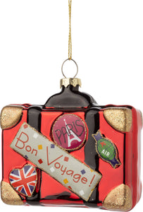 Ornament, Glass Bon Voyage Suitcase