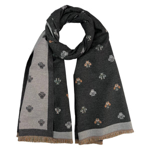 Scarf, Reversible Bee Print Cashmere Blend, Charcoal