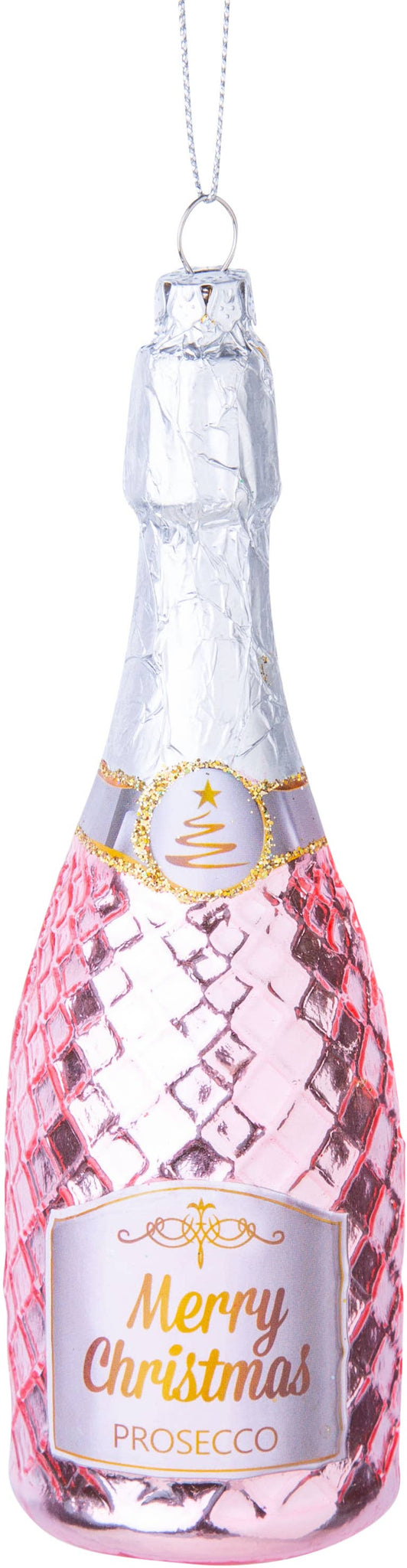 Ornament, Blown Glass Pink Prosecco Bottle