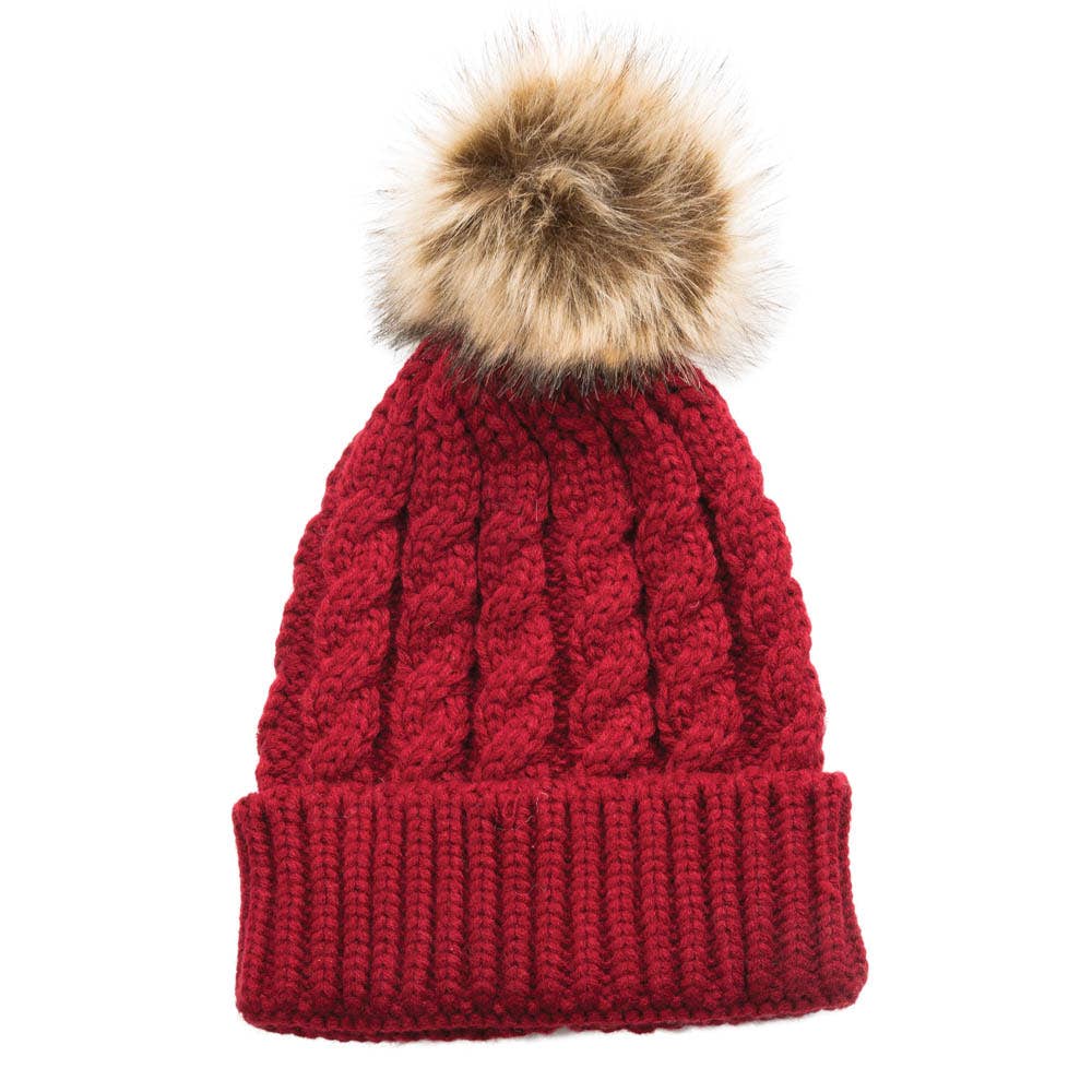Beanie Hat w/ Pom Pom, Red