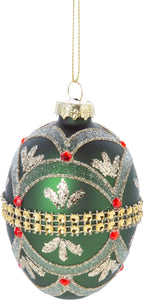 Ornament, Glass Egg Shape Green/Gold