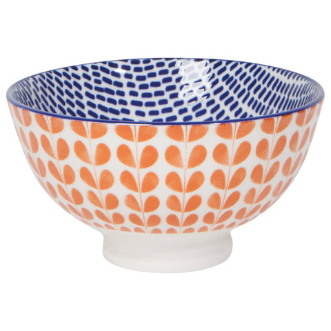Bowl, Orange/ Blue Blossom Stamped 4"