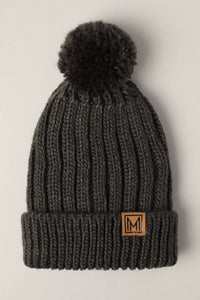 Beanie Hat, Dark Grey Sherpa Lined Pom Pom