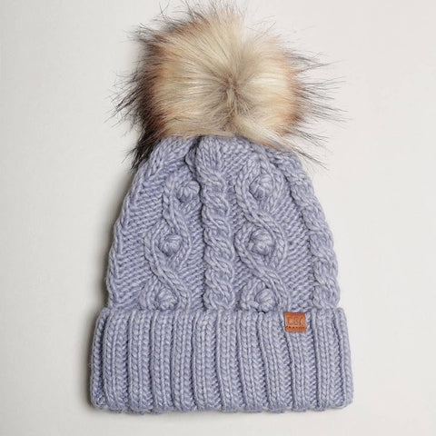 Beanie Hat, Denim Blue w Faux Fur Pom