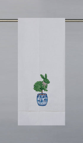 Tea Towel, Bunny Topiary Embroidered Guest