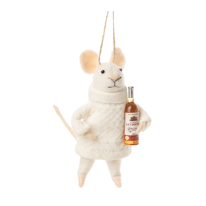 Ornament, Felt Mouse w/ Sweater and Wine