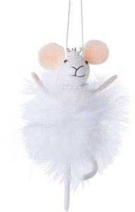 Ornament, Felt White Mouse w/ Pearls Tiara