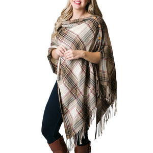 Wrap, 3-In-1 Plaid, Tan & Red