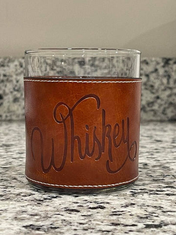 Rocks Glass, Whiskey Word Faux Leather