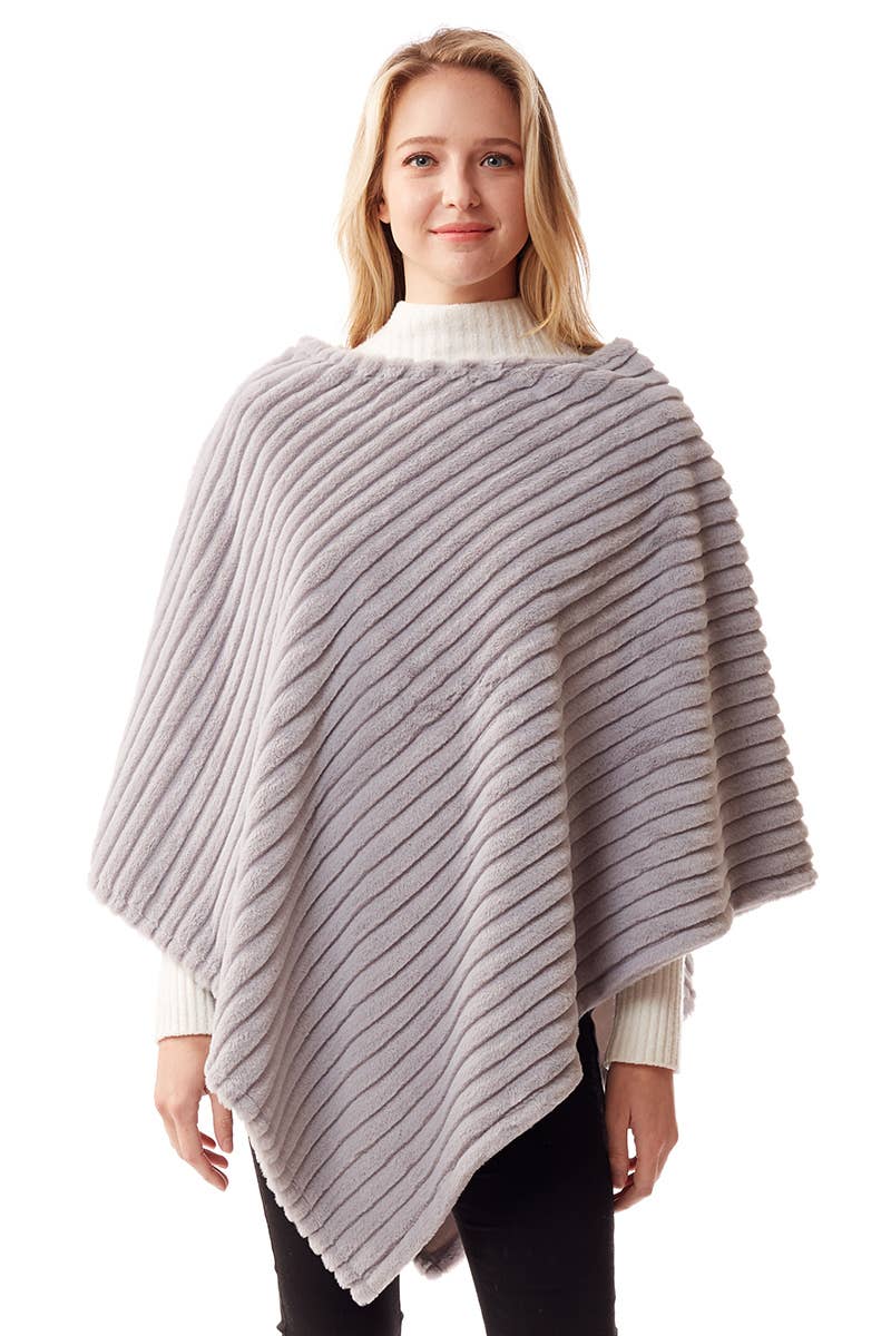 Poncho, Faux Fur, Grey