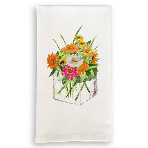 Tea Towel, Square Vase with Flowers