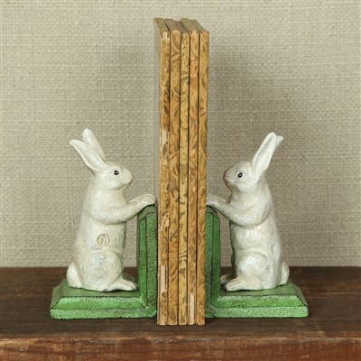 Bookend, Bunny Cast Iron - White