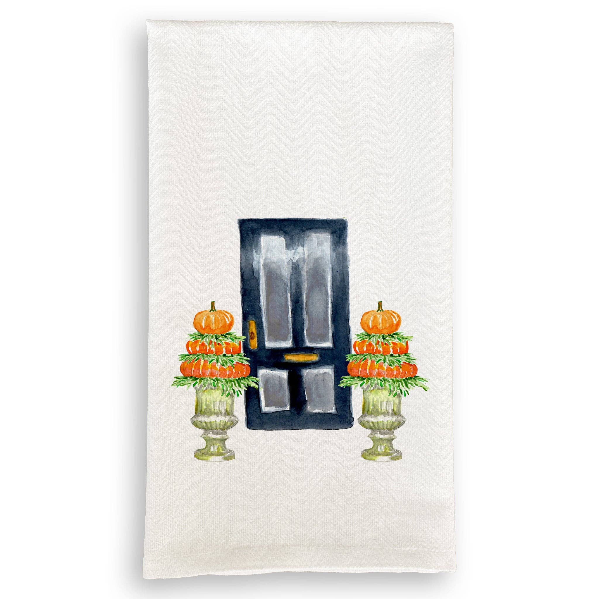 Tea Towel, Fall Door with Pumpkin Topiary