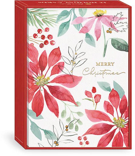 Boxed Cards, Holiday Watercolor Floral Set/12