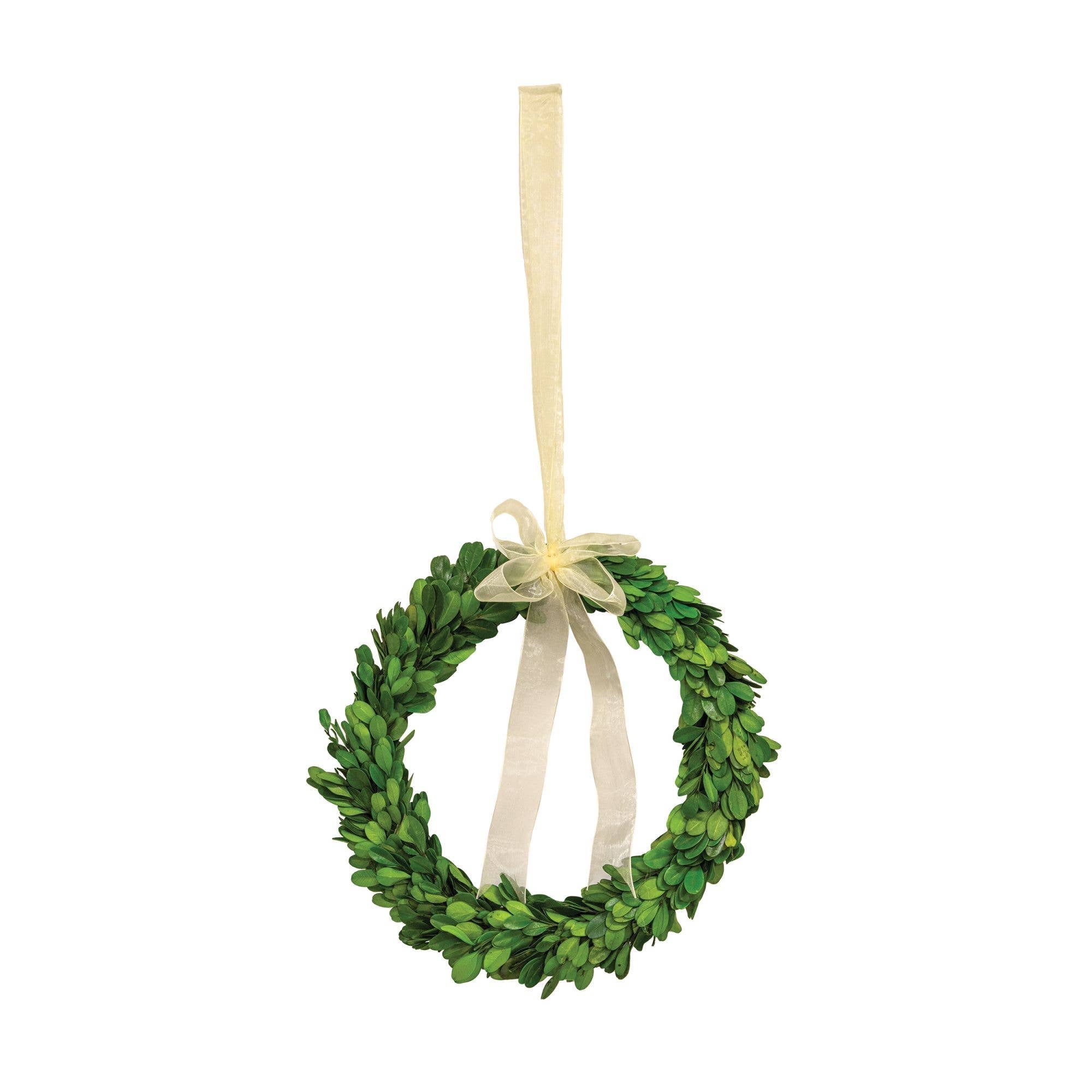 Wreath, Preserved Boxwood Ring w/Ribbon, 10" dia