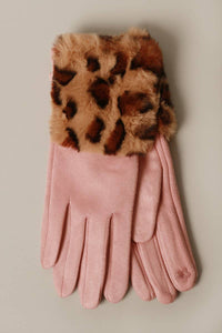 Gloves, Suede Pink w Faux fur Cuff Smart Touch